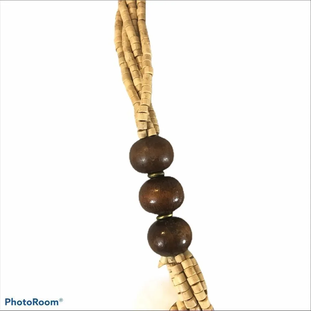 Natural Wooden and Shell Bead‎ Necklace 25” Long